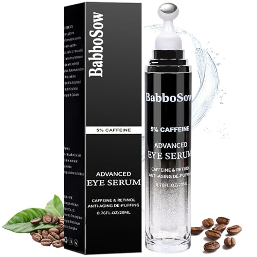 Caffeine Eye Cream - Eye Serum with 5% Caffeine & 5% Retinol Anti-Aging Formula with Hyaluronic Acid Niacinamide & Peptides for Dark Circles, Puffiness & Fine Lines – 360° Massage Roller Ball