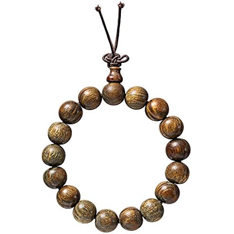 chuanglian-Bird Hut Handmade Unisex 17 Beads Natural Fragrant Green Sandalwood Wood Prayer Beads Link Wrist Meditation Decompression Bracelet Rosary Mala Necklace Chain for Men Women Cover