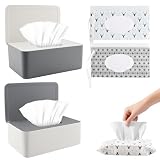 Zosenyer Caja Toallitas Húmedas, 2 Piezas Caja para Toallitas y 4 Piezas Bolsa Toallitas Bebe Portátil, Reutilizables Caja de Pañuelos con Tapa, Bolsas Dispensadoras para Tejidos de Bebé