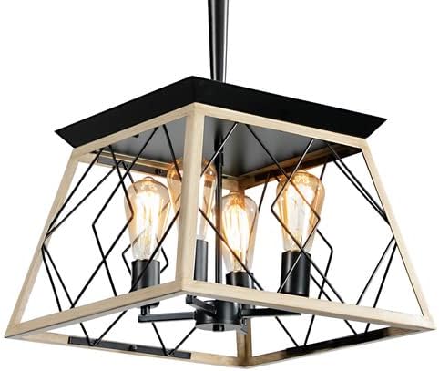 Farmhouse Chandeliers for Dining Room,Rustic Kitchen Island Light Fixture，4-Light Industrial Kitchen Island Pendant Light Fixture， Metal Solid Ceiling Lights