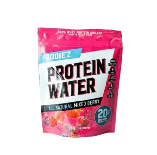 BODIE’Z Whey Protein Water Powder - 20g Protein Per Serve, Less than 1g Sugar Fat and Carbs 11 Vitamins and Minerals, Supplement for Lean Muscle Growth and Recovery, Mix with Water, 290g Mixed Berry