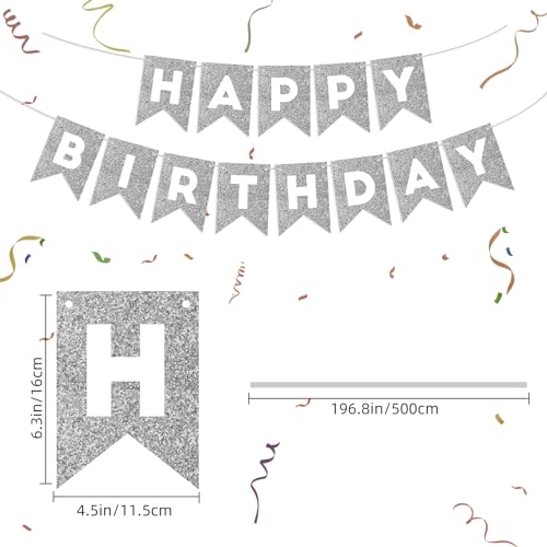 Image of Silver Happy Birthday Banner Happy Birthday Sign for Backdrop Silver Birthday Decorations for Women Men Birthday Party Garland Bunting Banner Kids Adults Party Supplies