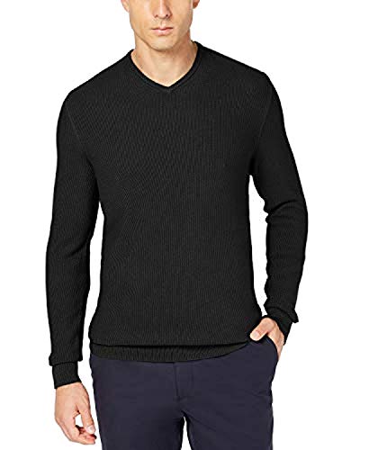 Tasso Elba Men's Seed-Stitched Supima Cotton Sweater Deep Black Medium