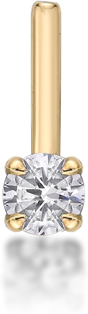 Lavari Jewelers 22 Gauge L-Shape Nose Stud for Women - 14k White or Yellow Gold 2 mm Cubic Zirconia Nose Ring for Her - CZ Unisex Hypoallergenic Nostril Piercing Jewelry - 22G Body Piercing for Men