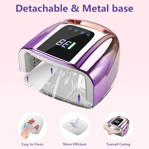 Professional Rechargeable UV LED 96W Portable Cordless UV Light for Nail Lamp Machine with Removable Stainless Steel Bottom,4 Timer Setting and Smart Sensor Nail Dryer (Purple&Pink)