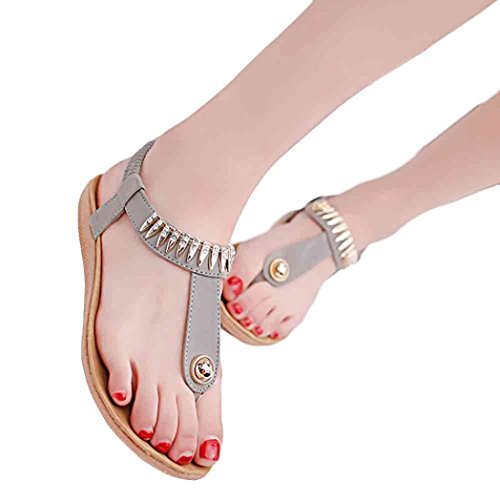 Hot Sandals ! AMA(TM) Women Summer Flat Bead Bohemia Sandals Lady Outdoor Casual Flip Flops Beach Shoes (8, Gray)