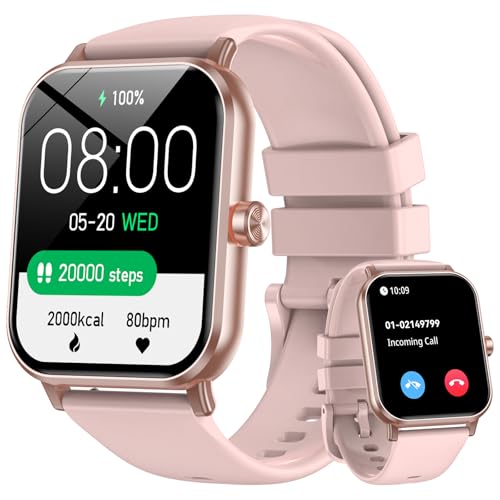 Smart Watch for Men Women, 1.85' HD Fitness Tracker with Bluetooth Calls, 5 ATM Waterproof, 130+ Sport Modes, 24/7 Heart Rate/Sleep Monitor, Pedometer, Calories, Smartwatch for Android iOS (Pink)