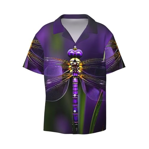 Chemise manches courtes violette libellule homme coupe classique à poche