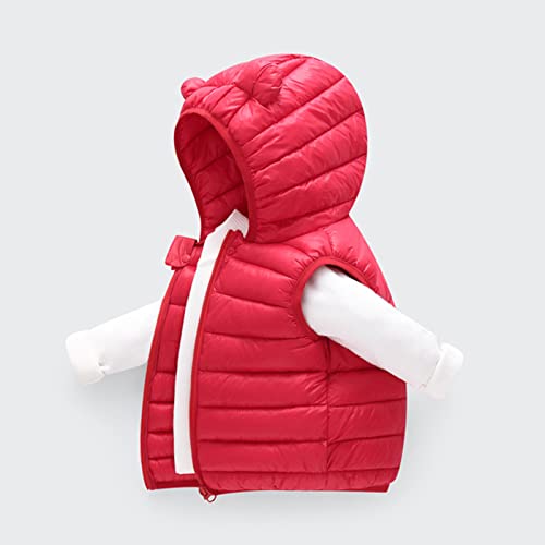 RNTOP Toddler Baby Boy Girl Hooded Puffer Vest Winter Jacket Lightweight Sleeveless Bear Ears Zipper (Red, 6-12 Months)