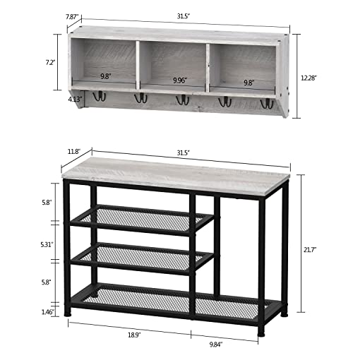 Espelism Coat Rack Shoe Bench Set Entryway Hall Tree With Bench Shoe Rack Wall Mounted Coat Rack 3 Storage Cubbies Display Shelf For Hallway Wooden And Metal Frame (Grey) #TOP1