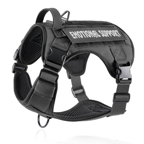 Pettorina Cane Tattica Taglia Piccola, COMSLE No-Pull Pettorina Antifuga Cane, Pettorina Anti Tiro per Cani Regolabile con 4 Gancio + Comodo Maniglia, Pettorina per Cani per Camminare, Nero, S