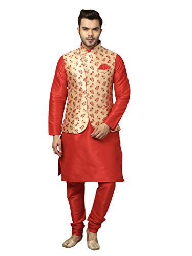 Image of Uri and MacKenzie Men's Silk Blend Kurta Churidar Pyjama with Stylish Nehru Jacket