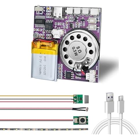 XLW Sound Module, 16MB Push Button, Magnetron, Light Control Activated Recordable Voice Sound Chip Module with LED Light Strip, Speaker, for Greeting Card Audiobook, Xmas Presents Boxes, Kids's Toys. Cover