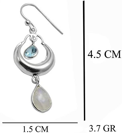 Silver Palace Sterling Silver Handmade And Natural Rainbow Moonstone And Blue Topaz Earring For Womens