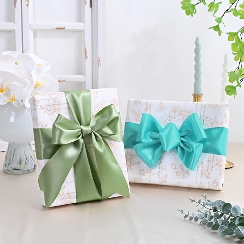 Image of Dusty Sage Green Satin Ribbon 3 inch X 15 Yards Polyester Ribbon for Gift Wrapping Very Suitable for Weddings Party Hair Bow Invitation Decorations and More