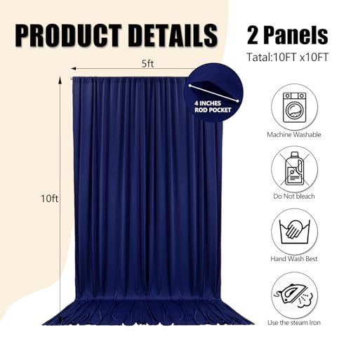 Image of 10ft x 10ft Blue Backdrop Curtains for Parties, Polyester Fabric Backdrop Drapes with Rod Pockets for Weddings, Birthday, Photography, Mother's Day, Graduation Party Background Curtain, 2 Panels