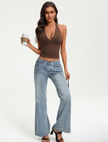 Image of Avidlove Women's Halter Top Deep V Going Out Tops Double Lined Sexy Backless Summer Crop Tank Top