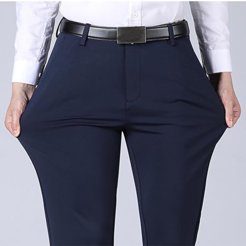 Men's Flat Front Dress Pants Winter Fleece Lined Business Suit Pants Non-Iron,Wrinkle,Expandable Waist Work Trousers4