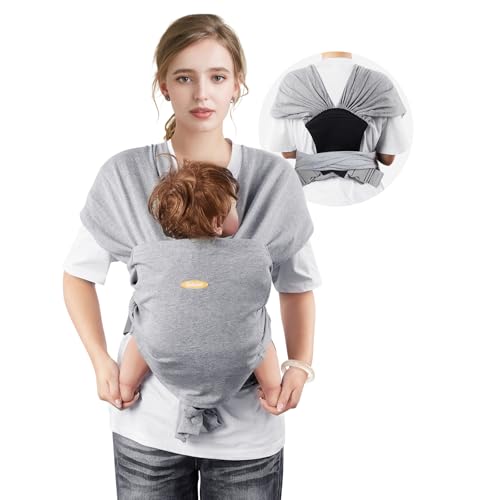 Safotad Baby Wraps Carrier, Easy to Wear Baby Carrier Wrap, Hands Free Baby Carrier Sling, Lightweight Breathable Baby Sling for Newborns 8-35 lbs, Adjustable Buckle for Waist, Grey 105cm