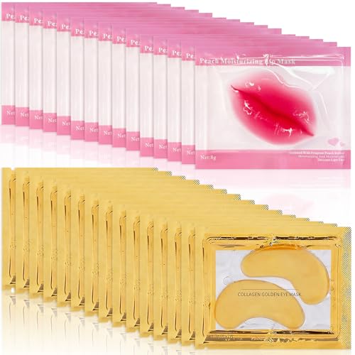 15 Paires Patch Yeux Collagène or 24k & 15 Pcs Masque pour Les Lèvres en Cristal, Masque pour Les Yeux Contre les Cernes Poches Rides Cercles Foncés...