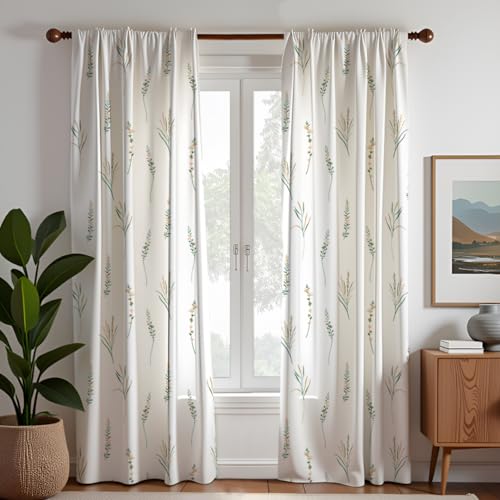 HOMEMONDE Duck Curtain 9 Feet Long - Floral Printed Room Darkening Long Door Curtain, Rod Pocket Top Style Pack of 2 - (Yellow & Green, 108 in)