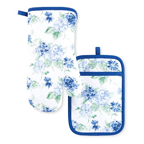 Martha Stewart ST018342TDMS 282BL Amber Floral Oven Mitt & Pot Holder Set 2-Pack cover
