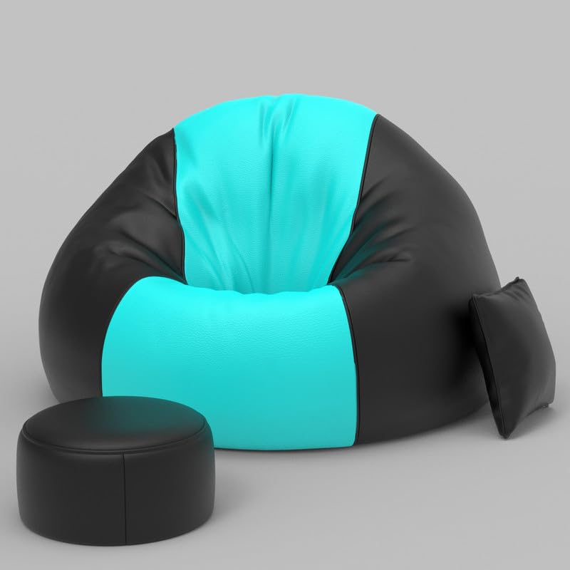 Image of Biggie Bean Bag with Beans Filled 5XL Bean Bag Sofa with Free Cushion and Footrest - Official : SplitShade Sofa Sofa Combo (Matching Color : Solids, Teal Black)