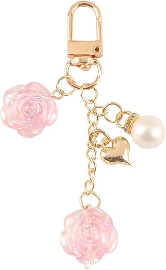 tenghong2021 Rose Keychain Flower Pendent Keyring Women Keys Ring Valentines Day Gift Handbag Accessories Purse Decor
