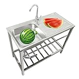 Stainless Steel Laundry Sink, 1 Compartment Single Bowl Kitchen Utility Sink, Commercial Workstation
