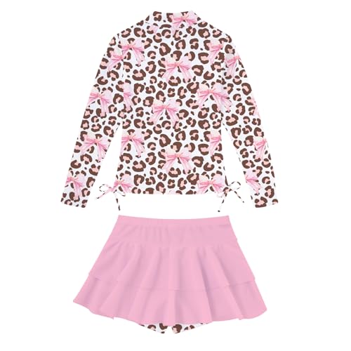 Image of Vogseek 3-12T Girls Swimsuit Long Sleeve Rashguard Bathing Suits Swim Set | Quick Dry, UPF 50+ Sun Protection, Swimming Skirt, Boyshorts, Zipper Two Piece Long Sleeve Swimsuits, Adjustable Drawstring
