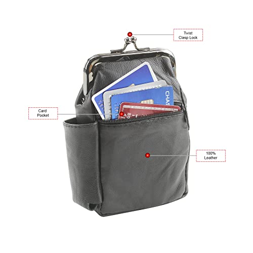 Leather Impressions Twist Clasp Leather Case - Compact Zipper Wallet for Cards, Cash, and Keys4