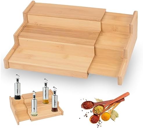 Vegena Spice Rack - 3-Tier Bamboo Wood Shelf, Kitchen Organizer for ...