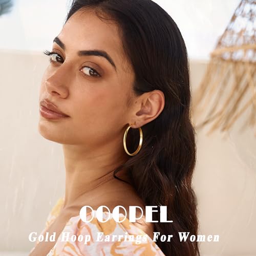 OOOPEL 3mm Wide Large Gold/Silver Hoop Earrings Sterling Silver Hoop Earrings For Women Big Gold Hoops Hypoallergenic 925 Sterling Sliver Earrings Hoops 30/40/50/60mm2