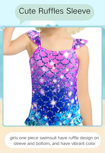 Image of DAXIANG Girls One Piece Ruffle Strap Swimsuit Quick Dry Mermaid Swimwear Beach Sport Bathing Suit for Toddler Kids 4-11 Years