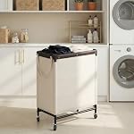 StorageWorks 2 Section Laundry Hamper, 100L Beige Sorter Cart with Wheels - Image 2