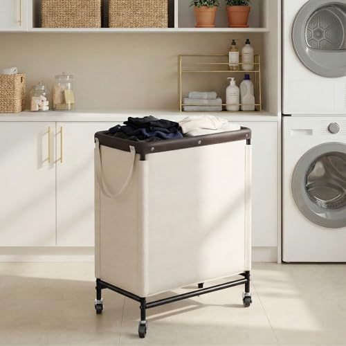 StorageWorks 2 Section Laundry Hamper, Rolling Laundry Cart with Wheels and Handles, Laundry Room Double Sorter for Organizer and Storage, 26.4 Gal(100L), Beige by StorageWorks - Image 6