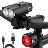 NUBOOX Kit Luces Bicicleta Delantera y Trasera Recargables USB-C, Foco LED 1000 Lúmenes con Pantalla Digital + Luz Bici Trasera, 6+6 Modos, Impermeables IP66/IPX4, Set Faros Ciclismo MTB y Urbano