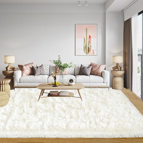 Tapete de área 8x10 pies ultra suave blanco cremoso para sala miniatura 2