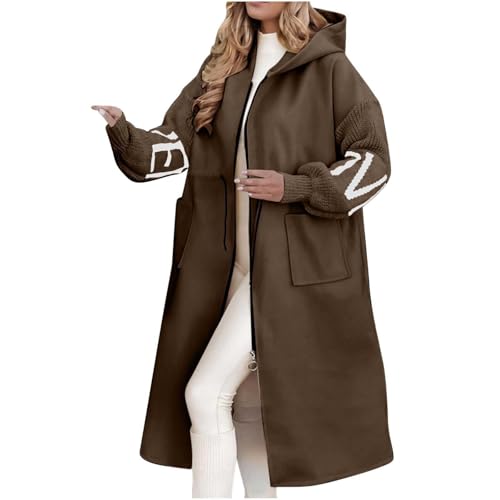 Cardigan long femme avec capuche pour l'automne veste chaude tricotée