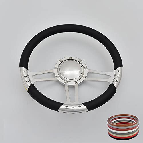 Flashpower 14'' Billet Full Wrap 9 Bolts Steering Wheel with 2'' Dish and Horn Button (Black)