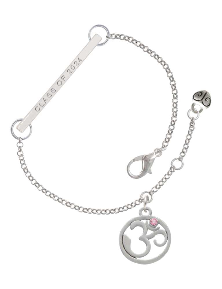 Delight Jewelry Silvertone Om in Circle with Crystal - Silvertone Class of 2024 Delicate Bar Bracelet, 8.5"
