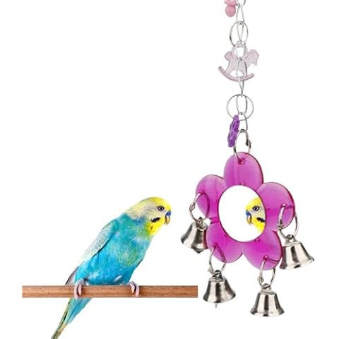 Hypeety Pet Bird Mirror with Bell Interactive Parrot Toy for Parrot Macaw African Greys Budgies Cockatoo Parakeet Cockatiels Conure Lovebird Cage Bells Mirror (B) Cover