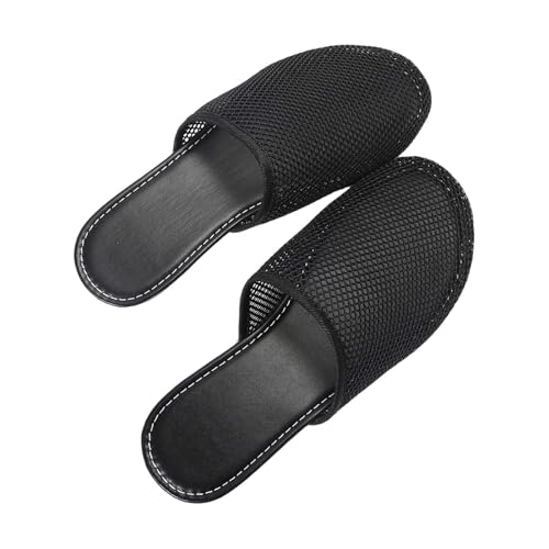 Pantuflas de malla para mujer, transpirables, planas, para interiores, dormitorios, exteriores, playa, primavera, verano, vacaciones, ligeras, sin correa trasera, Black, 39 EU