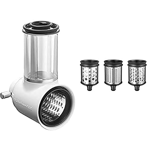 KitchenAid Tranchoir/Râpe à Cylindres pour Préparations Fraîches 5Ksmvsa pour Robot Pâtissier, Blanc + 5KSMEMVSC Set de Cylindres à Râper pour...
