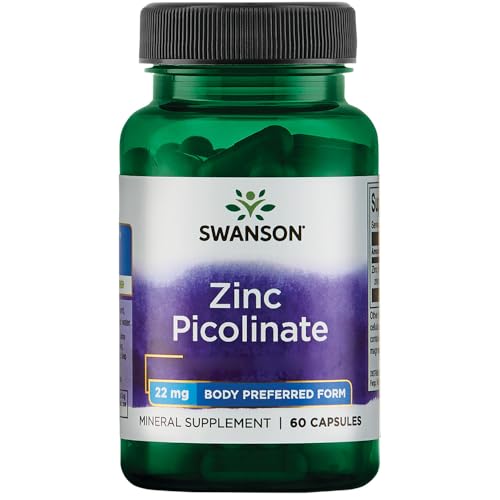 Swanson, Zinc Picolinate, 60 glutenfreie Kapseln, 22mg Zink je Dosis, Sojafrei, GMO frei, Geschmacksneutral