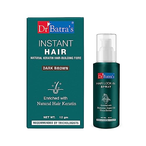 Dr Batra's Instant Hair Natural Keratin Hair Building Fibre - Dark Brown - 12 gm and PRO+ Lock-In Spray - 50 ml (Pack of 2)