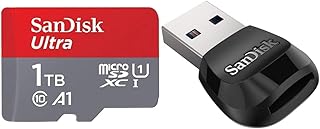 SanDisk 1TB Ultra microSDXC UHS-I Memory Card with Adapter - 120MB/s, C10, U1, Full HD, A1, Micro SD Card - SDSQUA4-1T00-GN6MA & MobileMate USB 3.0 microSD Card Reader - SDDR-B531-GN6NN