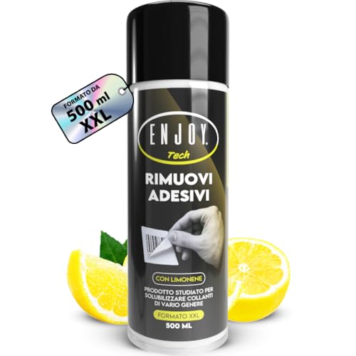 ENJOY TECH - Spray Rimuovi Etichette 500ml | Rimuove Adesivi, Residui di Colla e Silicone da Vetro, Plastica, Metallo e Legno | Sicuro su Superfici, Non Lascia Aloni | Professionale Made in Italy