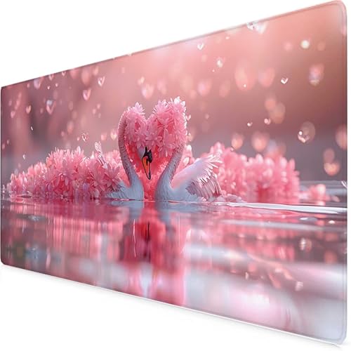 Tapis Souris XXL 120x60cm, Tapis de Souris Rose sous Main Bureau Cygne Mouse Pad avec 3MM Bords Cousus, Imperméable Base en Caoutchouc Antidérapant Surface Accessoire Bureau pour Gaming -yym250977
