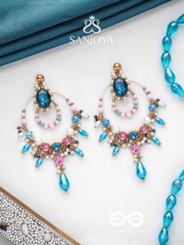 Image of SANJOYA by EVERSTYLISH Embroidered Earrings for Women | Hoop Earrings with Stones, Beads, Pearls & Glass Drops | Lightweight Ethnic & Festive Jewelry for Weddings & Parties